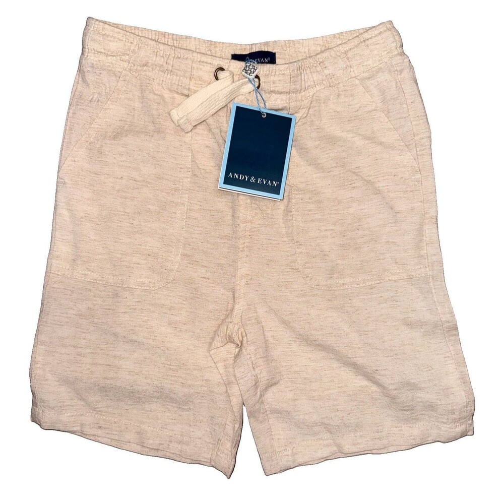 Andy & Evan Boys 8 Beige Linen Blend Pull-On Drawstring Shorts Elastic Waist NWT